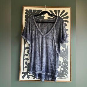 EUC Free People blue oversized sheer short sleeve T-Shirt Size Small